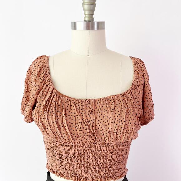 Autumn Cropped Peasant Blouse with Smocked Waist Milkmaid Coquette Square Neck - Picture 3 of 7